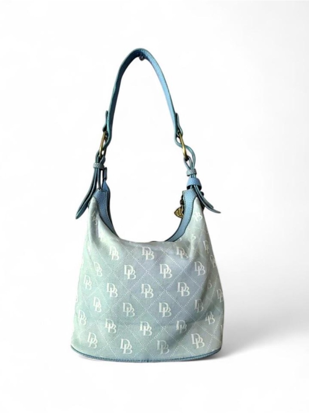 Vintage Y2K Dooney & Bourke Baby Blue Monogram Hobo Bag Duck Charm